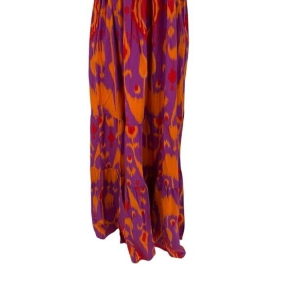 Sheridan French NEW Kelly Maxi Bow Dress in Sunset Ikat Purple Orange Size L - Picture 4 of 9